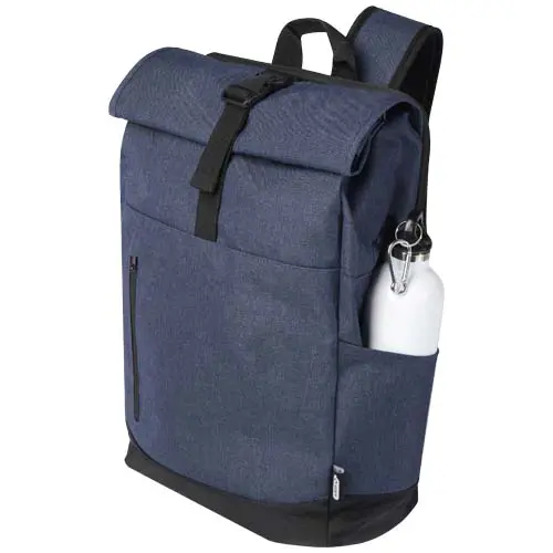 Zaino in RPET roll-up e porta pc da 15,6" spallacci imbottiti regolabili tasca frontale con cerniera 12L 25x14x43cm
