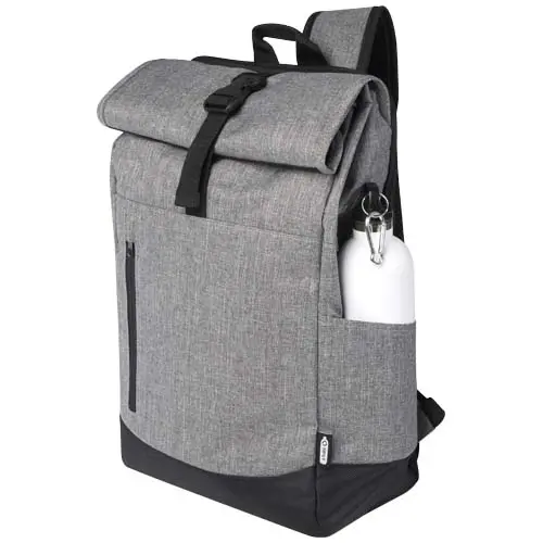 Zaino in RPET roll-up e porta pc da 15,6" spallacci imbottiti regolabili tasca frontale con cerniera 12L 25x14x43cm