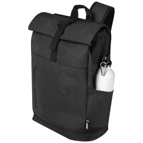 Zaino in RPET roll-up e porta pc da 15,6" spallacci imbottiti regolabili tasca frontale con cerniera 12L 25x14x43cm