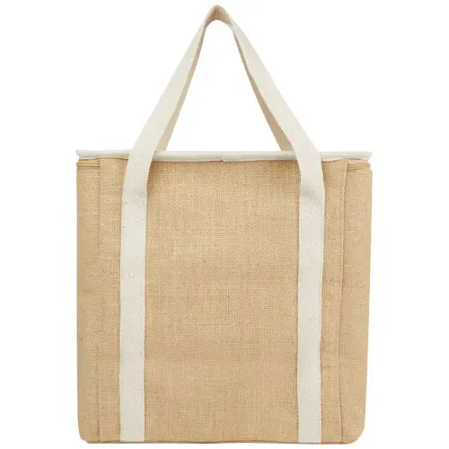  Borsa termica in juta laminata da 19L con tasca anteriore e manici in cotone 32x19x32cm