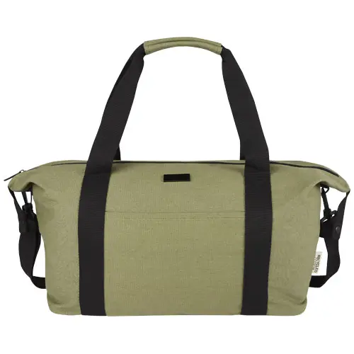 Borsone sportivo in tela riciclata con maniglie rinforzate e aggancio trolley 60x22x29cm