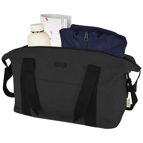 Borsone sportivo in tela riciclata con maniglie rinforzate e aggancio trolley 60x22x29cm