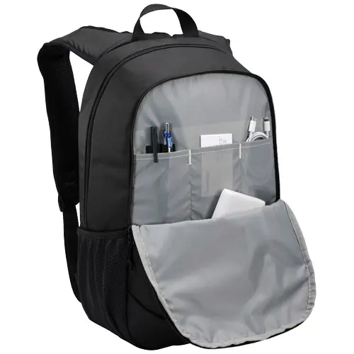 Zaino porta pc da 15,6" a marchio Case Logic e in poliestere riciclato con ampie tasche interne per pc e tablet e tasche esterne per borraccia