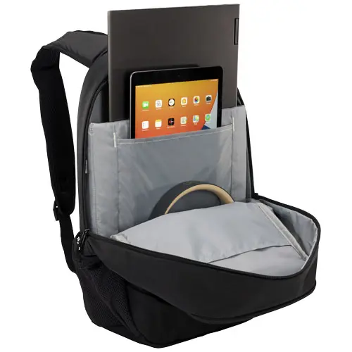 Zaino porta pc da 15,6" a marchio Case Logic e in poliestere riciclato con ampie tasche interne per pc e tablet e tasche esterne per borraccia