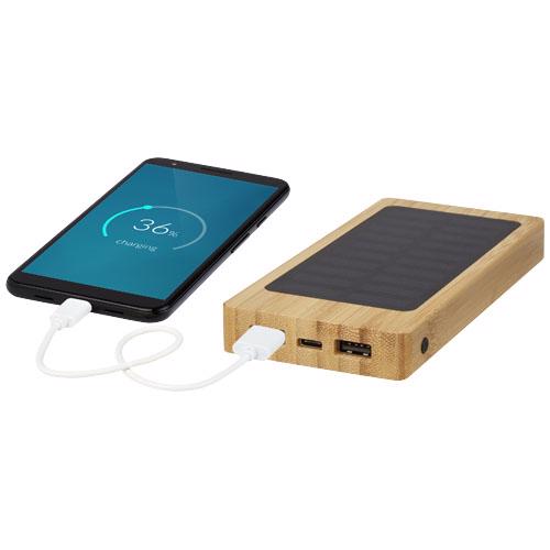Powerbank con pannello solare in bambù con porta USB-C da 8000mAh fornito in scatola regalo
