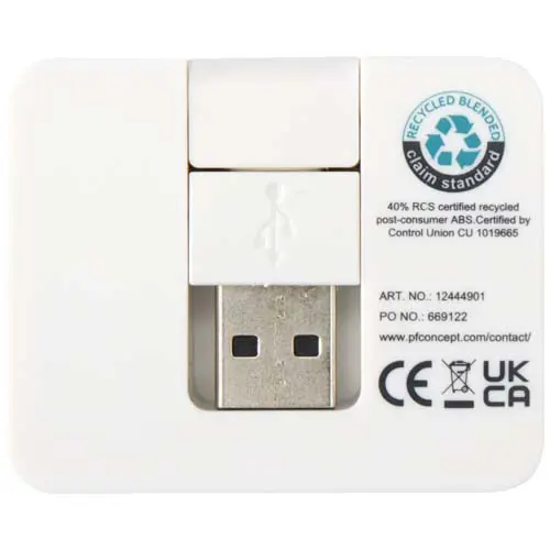 Hub USB in plastica riciclata a 4 porte con uscita USB-A e Tipo-C e doppio ingresso