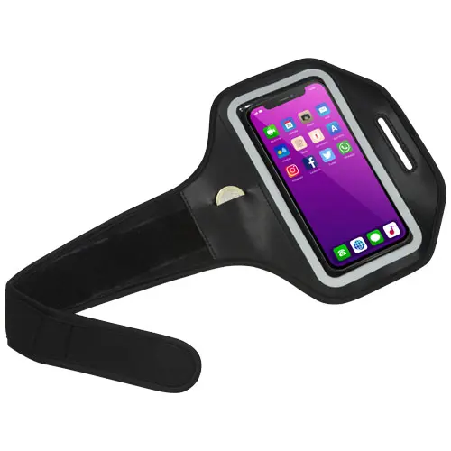 Bracciale porta smartphone regolabile con cover trasparente e striscia riflettente 