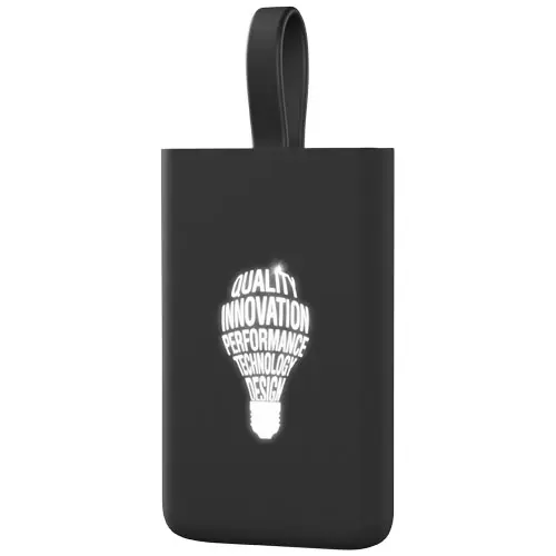 Power bank di formato mini in gomma a marchio SCX con personalizzazione luminosa da 1000mAh fornito in scatola regalo