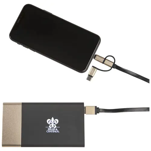 Power bank in gomma e alluminio a marchio SCX con personalizzazione luminosa con ricarica rapida da 5000mAh
