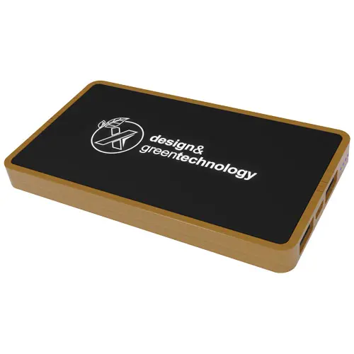 Power bank antibatterico in plastica riciclata e gomma con profilo in legno a marchio SCX da 5000 mAh