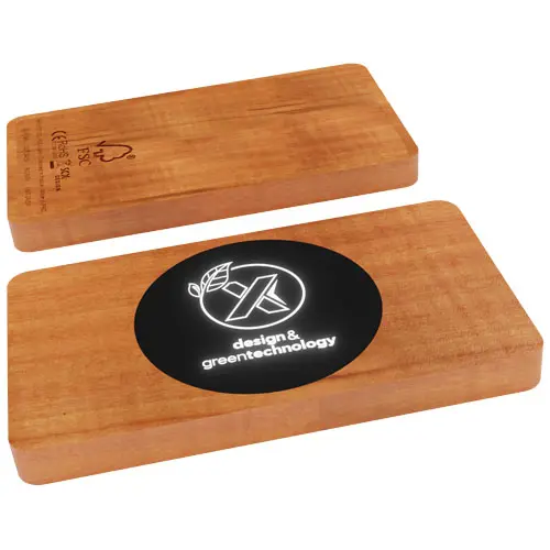 Power bank in legno con ricarica wireless a marchio SCX e personalizzazione luminosa da 5000mAh