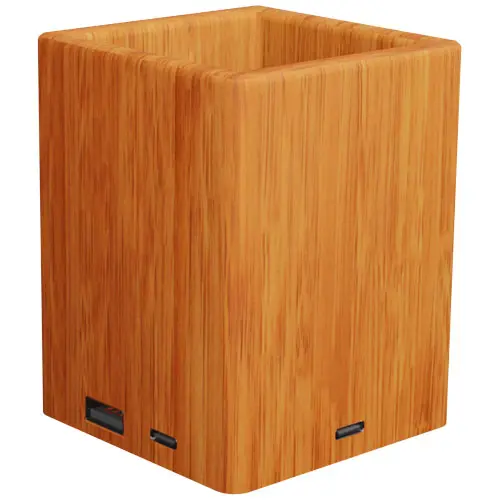 Portamatite in legno con logo luminoso e doppia uscita USB