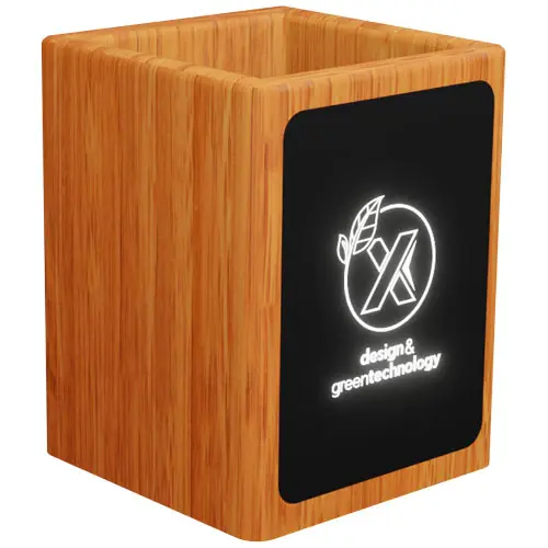 Portamatite in legno con logo luminoso e doppia uscita USB