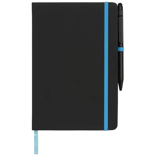 Block notes A5 con chiusura a elastico e penna con touch screen refill nero 96 fogli a righe color crema