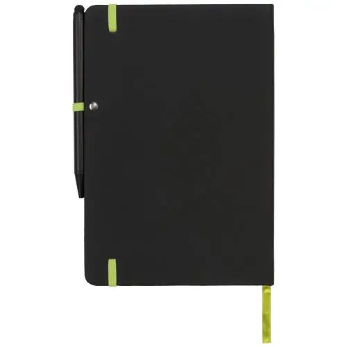 Block notes A5 con chiusura a elastico e penna con touch screen refill nero 96 fogli a righe color crema