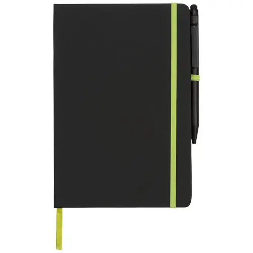 Block notes A5 con chiusura a elastico e penna con touch screen refill nero 96 fogli a righe color crema
