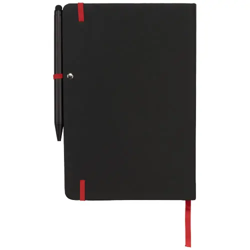 Block notes A5 con chiusura a elastico e penna con touch screen refill nero 96 fogli a righe color crema