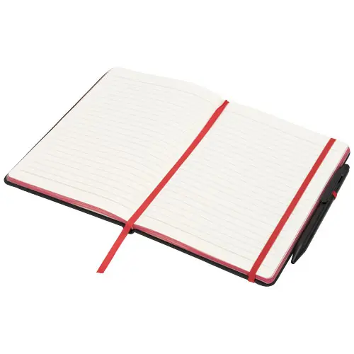 Block notes A5 con chiusura a elastico e penna con touch screen refill nero 96 fogli a righe color crema