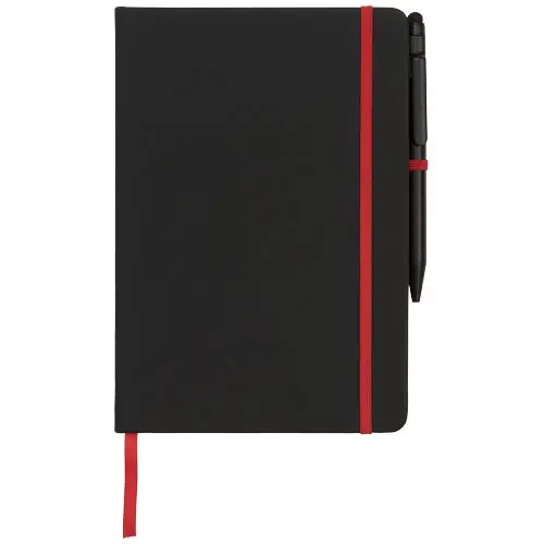Block notes A5 con chiusura a elastico e penna con touch screen refill nero 96 fogli a righe color crema