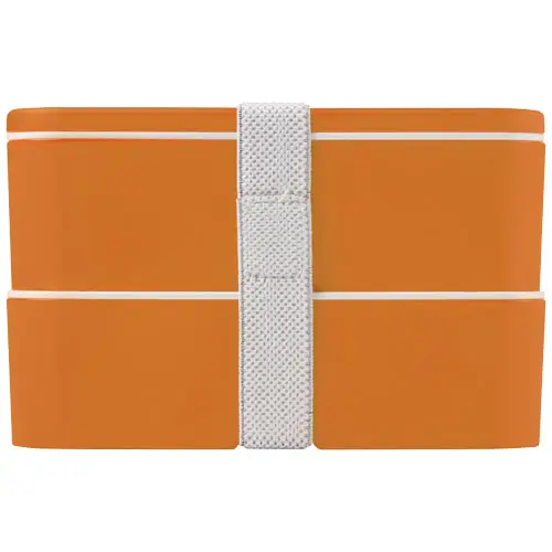 Porta pranzo con due scomparti in plastica priva di BPA e fascia di chiusura in RPET da 700ml 