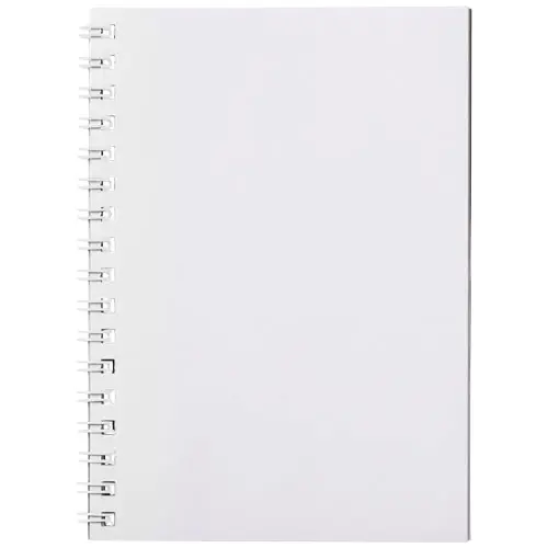 Block notes A6 Desk-Mate con rilegatura a spirale nera con copertina e 50 fogli interni personalizzabili