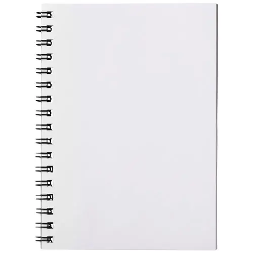 Block notes A6 Desk-Mate con rilegatura a spirale nera con copertina e 50 fogli interni personalizzabili