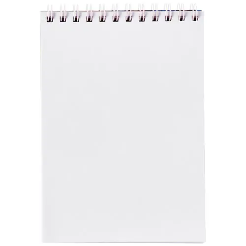 Block notes A6 Desk-Mate con rilegatura a spirale nera superiore e copertina e fogli personalizzabili