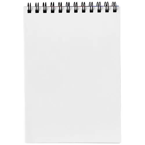 Block notes A6 Desk-Mate con rilegatura a spirale nera superiore e copertina e fogli personalizzabili