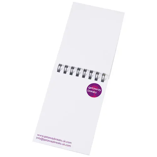 Block notes A7 Desk-Mate con rilegatura a spirale nera 50 pagine bianche completamente personalizzabile