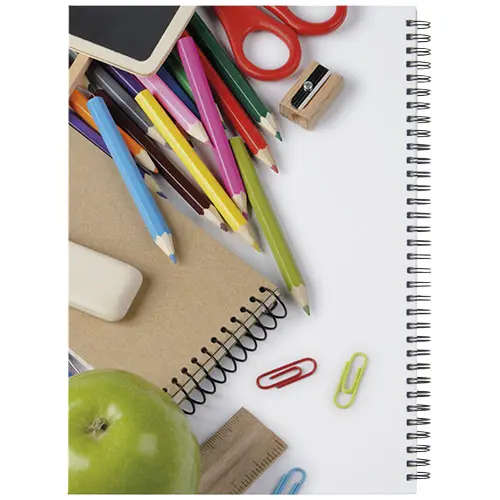 Block notes A4 Desk-Mate con rilegatua a spirale nera e 80 fogli e copertina rigida totalmente personalizzabili