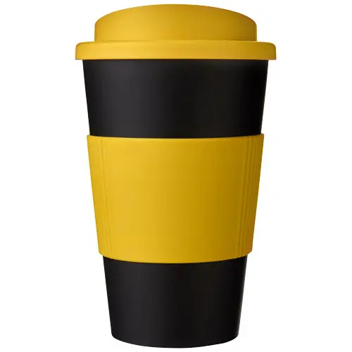 Bicchiere medio a doppia parete 100% riciclabile con coperchio a vite da 350ml e impugnatura in silicone