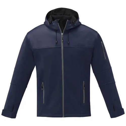 Giacca softshell da uomo con tessuto imperabile e traspirante con chiusura a zip e cappuccio e tasche anteriori con zip e sulla manica