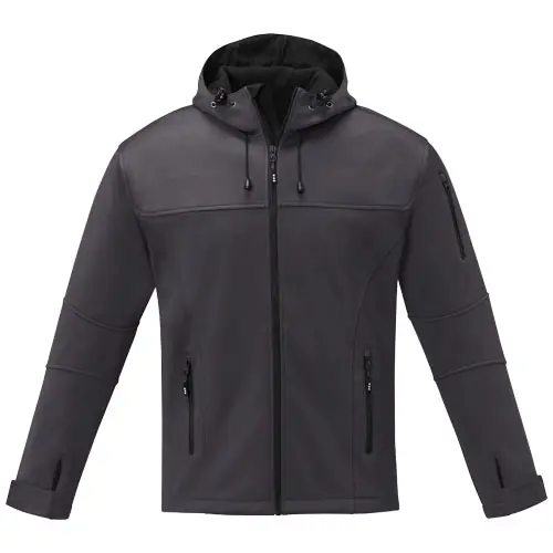 Giacca softshell da uomo con tessuto imperabile e traspirante con chiusura a zip e cappuccio e tasche anteriori con zip e sulla manica