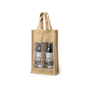Borsa in juta laminata  per 2 bottiglie di vino da 75cl con finestra trasparente