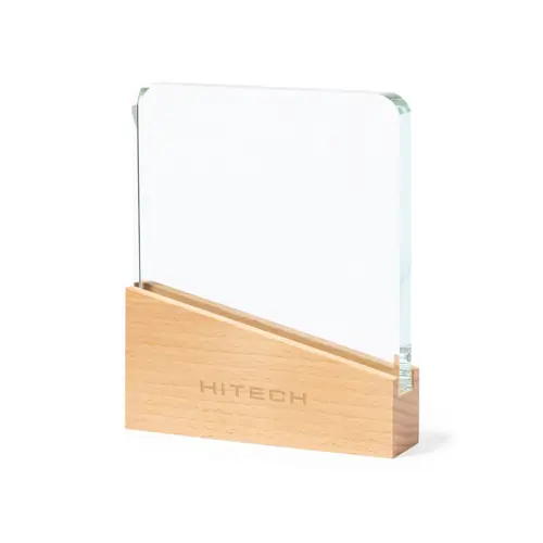 Trofeo in vetro e base in legno con scatola regalo magnetica imbottita in carta kraft