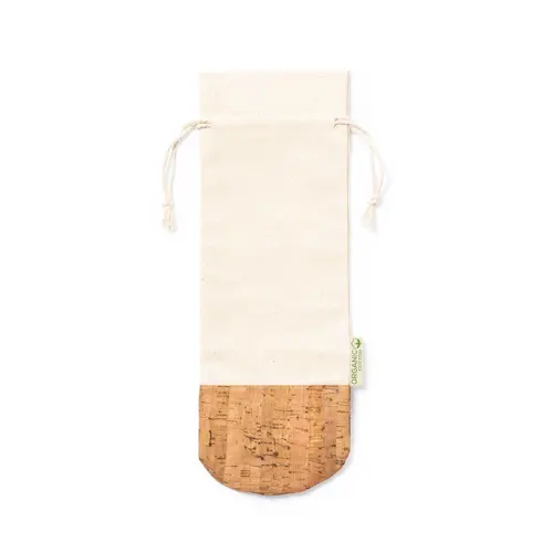 Borsa per bottiglie cotone biologico a coulisse e base in sughero per bottiglie da 750ml