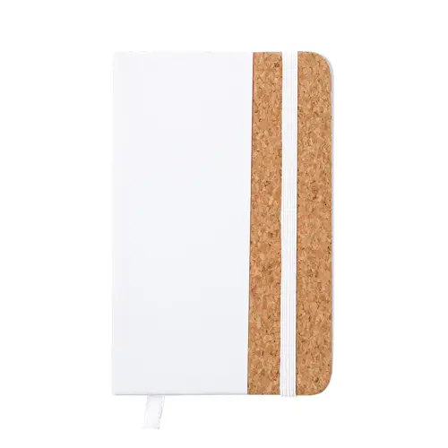 Block Notes B7 in PU e sughero da 80 fogli neutri con elastico e segnalibro in tessuto