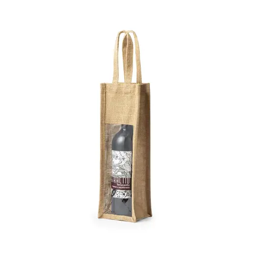 Borsa in juta laminata per bottiglia di vino da 75cl con finestra trasparente