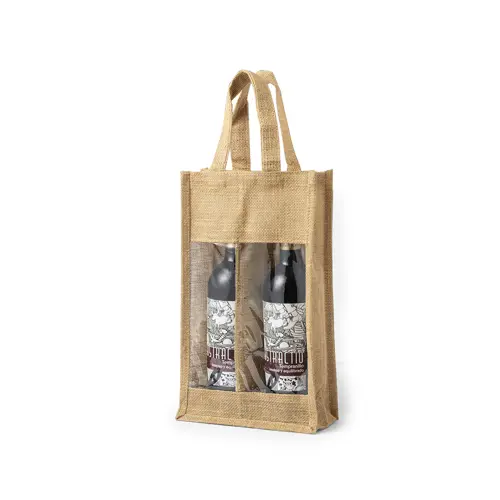 Borsa in juta laminata  per 2 bottiglie di vino da 75cl con finestra trasparente