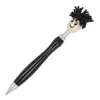 Penna a sfera in plastica con pulsante peloso e refill blu
