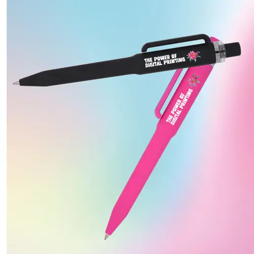 Penna dal design unico in ABS con finitura soft touch e refill blu