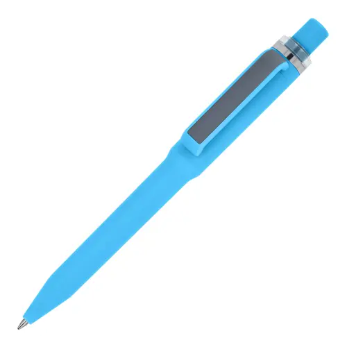 Penna dal design unico in ABS con finitura soft touch e refill blu