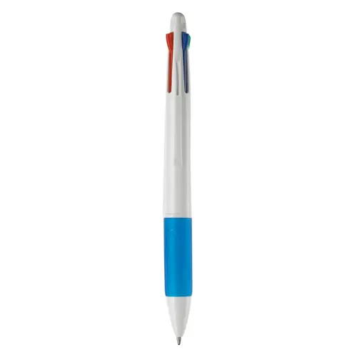 Penna a sfera in plastica disponibile in vari colori con 4 refill nero rosso blu e verde