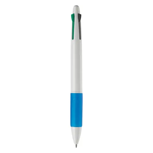 Penna a sfera in plastica disponibile in vari colori con 4 refill nero rosso blu e verde