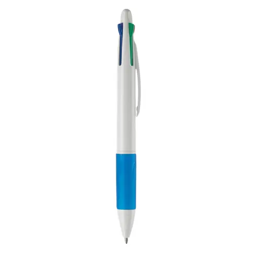 Penna a sfera in plastica disponibile in vari colori con 4 refill nero rosso blu e verde