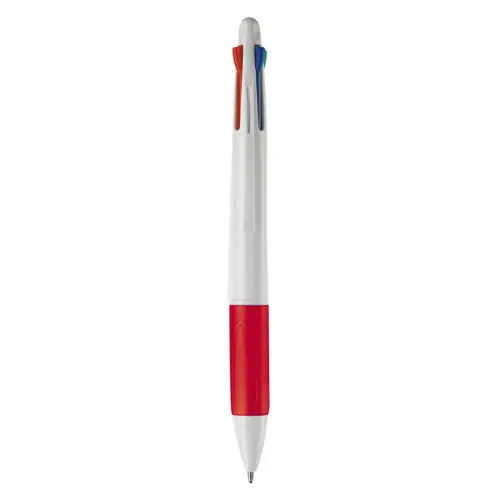 Penna a sfera in plastica disponibile in vari colori con 4 refill nero rosso blu e verde