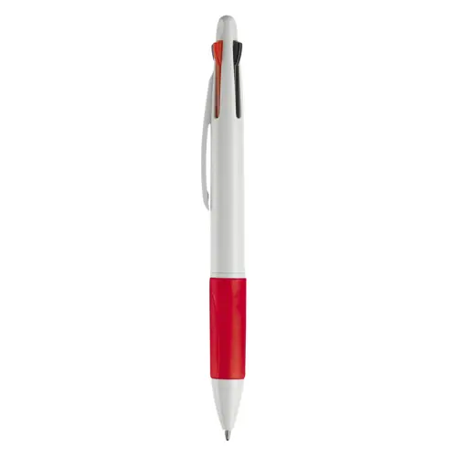 Penna a sfera in plastica disponibile in vari colori con 4 refill nero rosso blu e verde