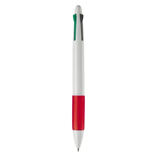 Penna a sfera in plastica disponibile in vari colori con 4 refill nero rosso blu e verde