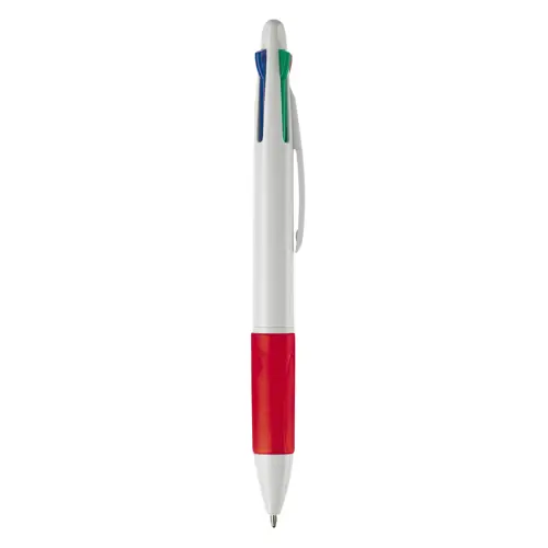Penna a sfera in plastica disponibile in vari colori con 4 refill nero rosso blu e verde