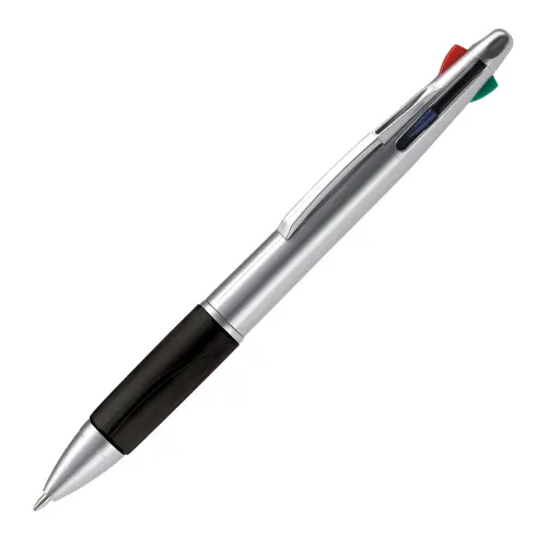 Penna a sfera in plastica disponibile in vari colori con 4 refill nero rosso blu e verde